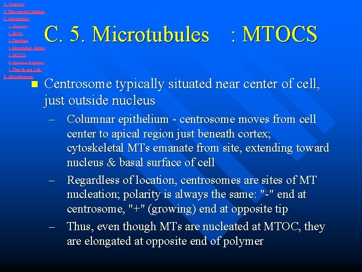 A. Overview B. Experimental Methods C. Microtubules C. 5. Microtubules : MTOCS 1. Structure