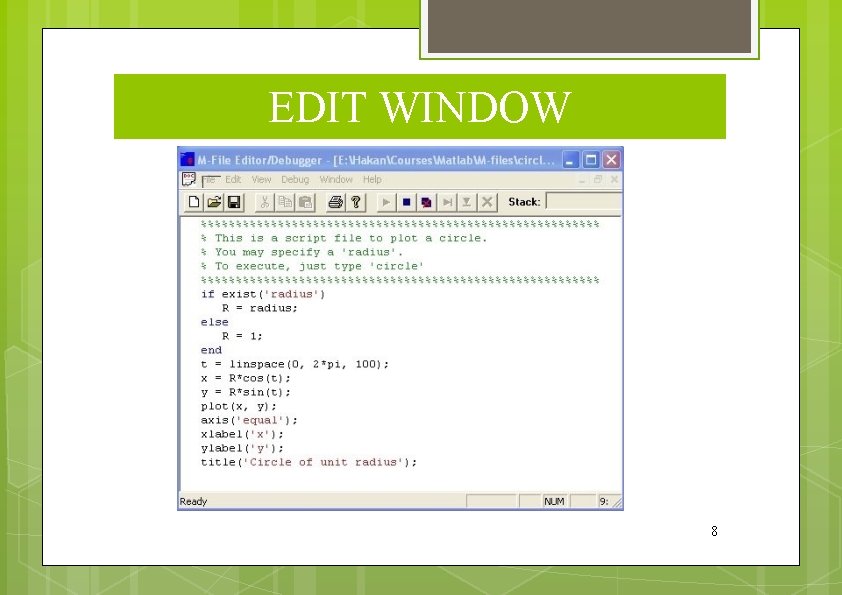 CHE 138 1 GENERAL INTRODUCTION TO MATLAB 1