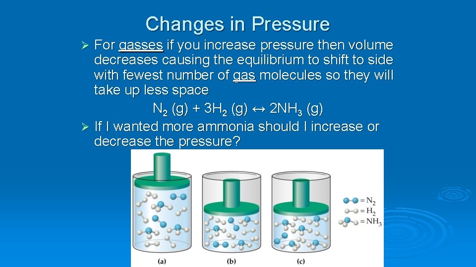 Changes in Pressure For gasses if you increase pressure then volume decreases causing the