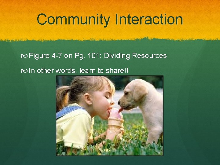 Community Interaction Figure 4 -7 on Pg. 101: Dividing Resources In other words, learn