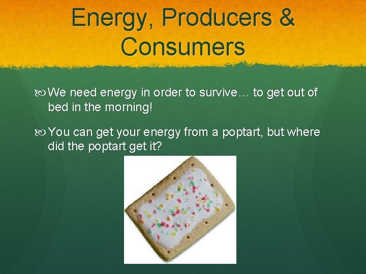 Energy, Producers & Consumers We need energy in order to survive… to get out