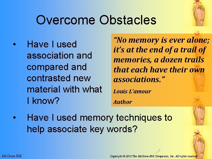 Overcome Obstacles • • Mc. Graw-Hill Have I used association and compared and contrasted