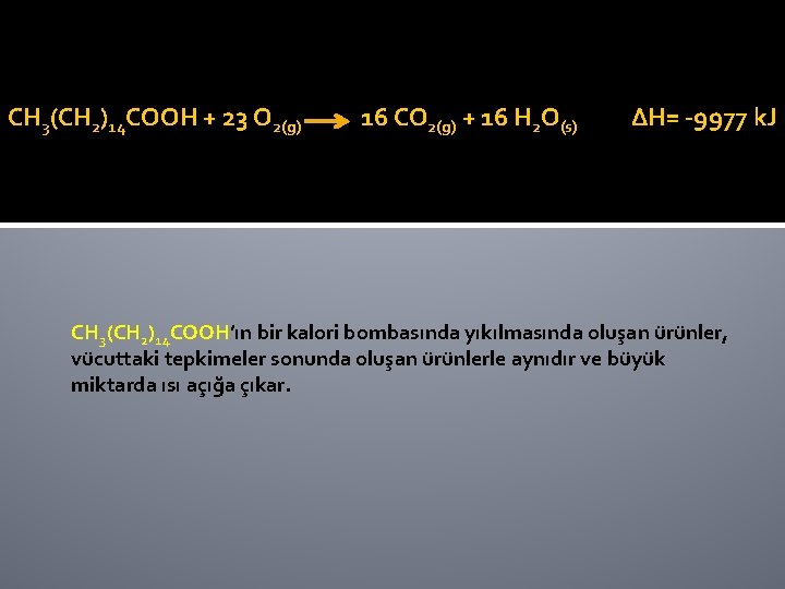 CH 3(CH 2)14 COOH + 23 O 2(g) 16 CO 2(g) + 16 H