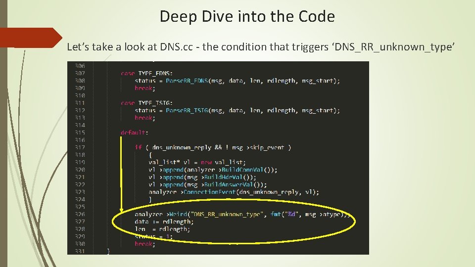 Deep Dive into the Code Let’s take a look at DNS. cc - the