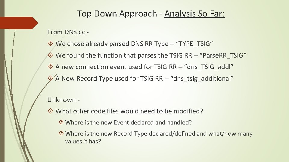 Top Down Approach - Analysis So Far: From DNS. cc - We chose already