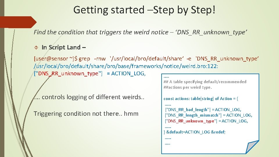Getting started –Step by Step! Find the condition that triggers the weird notice –