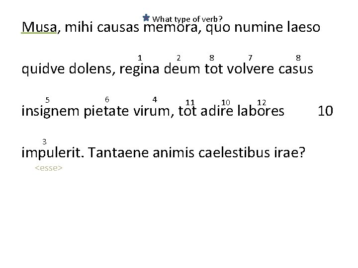 What type of verb? Musa, mihi causas memora, quo numine laeso 1 2 8