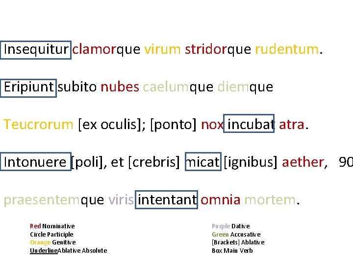 Insequitur clamorque virum stridorque rudentum. Eripiunt subito nubes caelumque diemque Teucrorum [ex oculis]; [ponto]