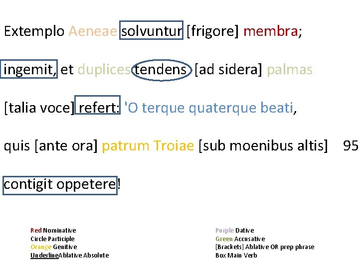 Extemplo Aeneae solvuntur [frigore] membra; ingemit, et duplices tendens [ad sidera] palmas [talia voce]