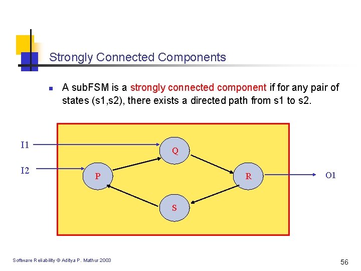 Strongly Connected Components n A sub. FSM is a strongly connected component if for