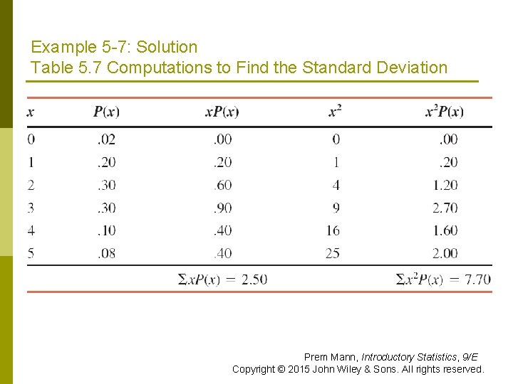 Example 5 -7: Solution Table 5. 7 Computations to Find the Standard Deviation Prem