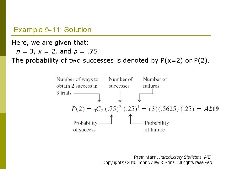 Example 5 -11: Solution Here, we are given that: n = 3, x =