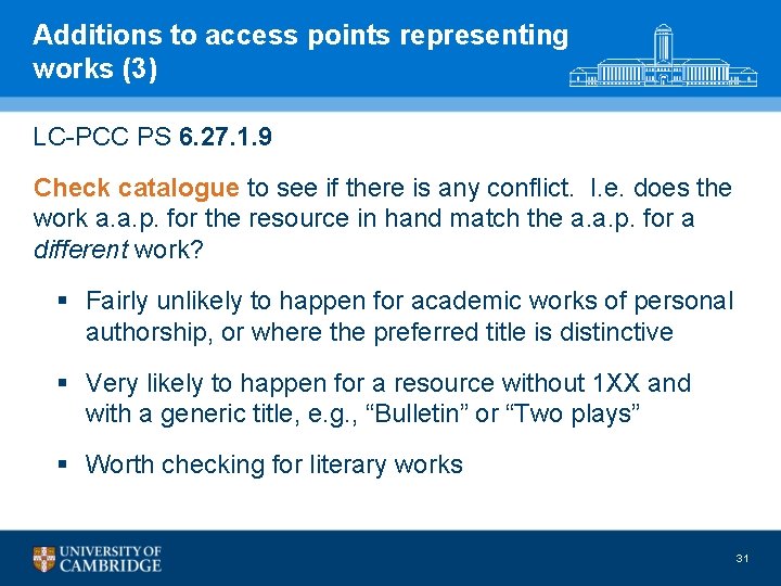 Additions to access points representing works (3) LC-PCC PS 6. 27. 1. 9 Check