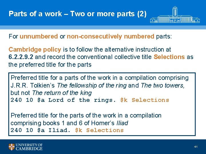 Parts of a work – Two or more parts (2) For unnumbered or non-consecutively