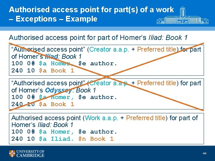 Authorised access point for part(s) of a work – Exceptions – Example Authorised access