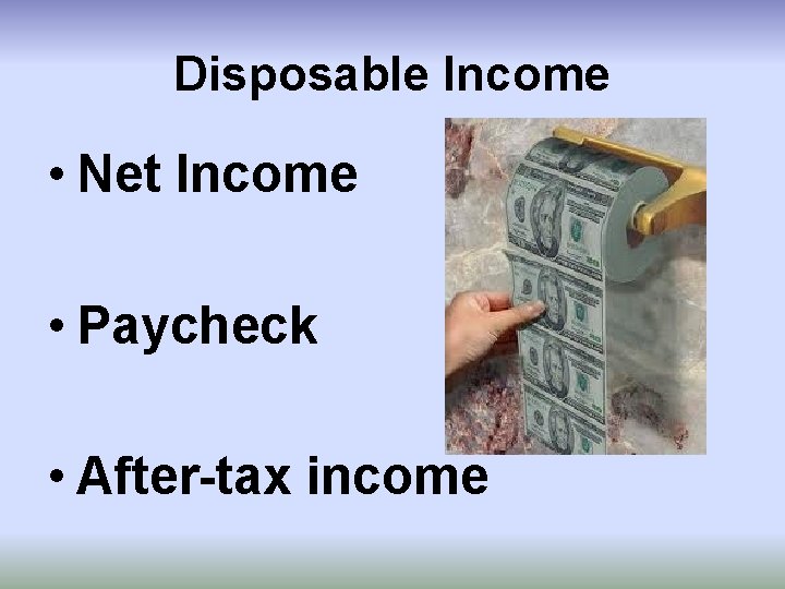 Disposable Income • Net Income • Paycheck • After-tax income 
