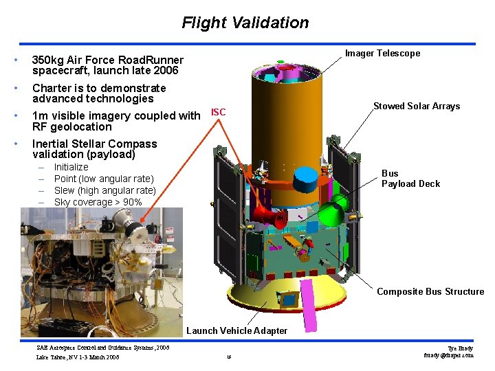 Flight Validation • 350 kg Air Force Road. Runner spacecraft, launch late 2006 •