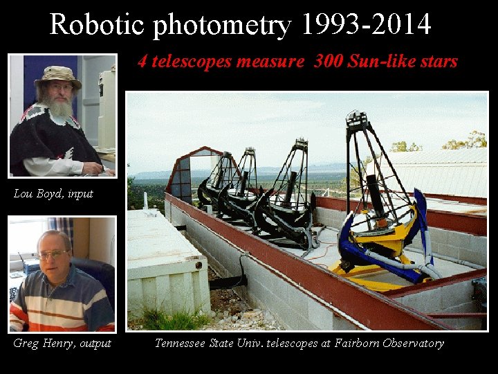 Robotic photometry 1993 -2014 4 telescopes measure 300 Sun-like stars Lou Boyd, input Greg