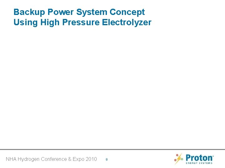 Backup Power System Concept Using High Pressure Electrolyzer NHA Hydrogen Conference & Expo 2010