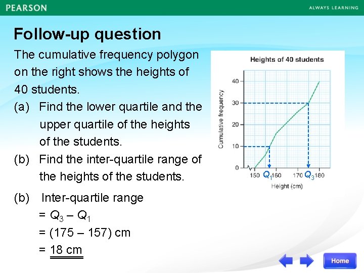 Follow-up question The cumulative frequency polygon on the right shows the heights of 40