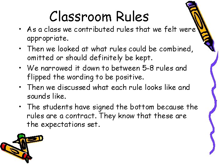 Classroom Rules • As a class we contributed rules that we felt were appropriate.