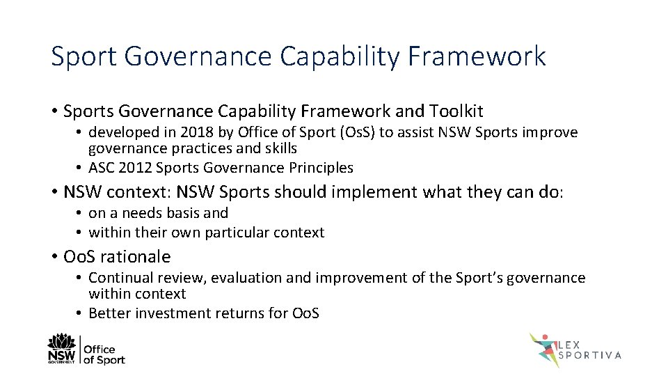Sport Governance Capability Framework • Sports Governance Capability Framework and Toolkit • developed in