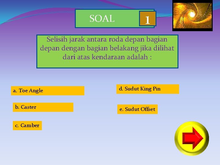 SOAL 1 Selisih jarak antara roda depan bagian depan dengan bagian belakang jika dilihat