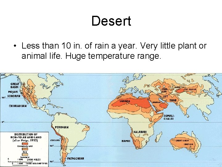 Desert • Less than 10 in. of rain a year. Very little plant or