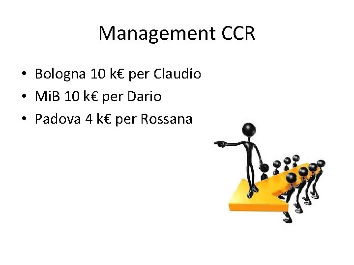 Management CCR • Bologna 10 k€ per Claudio • Mi. B 10 k€ per