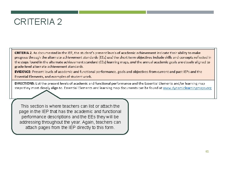 CRITERIA 2 This section is where teachers can list or attach the page in