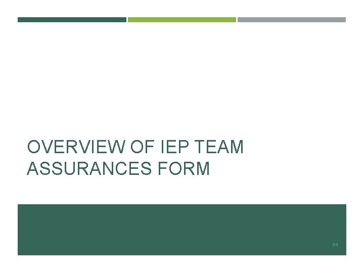 OVERVIEW OF IEP TEAM ASSURANCES FORM 54 