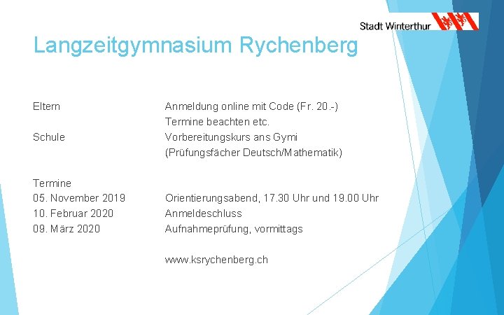 Langzeitgymnasium Rychenberg Eltern Schule Termine 05. November 2019 10. Februar 2020 09. März 2020