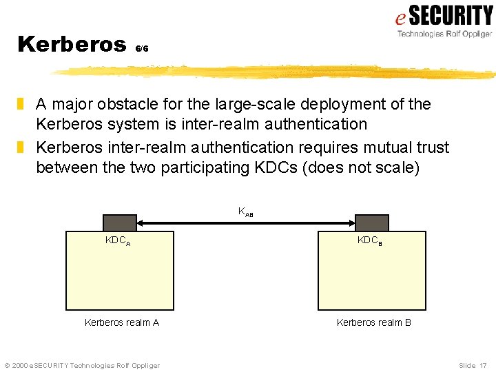 Kerberos 6/6 z A major obstacle for the large-scale deployment of the Kerberos system