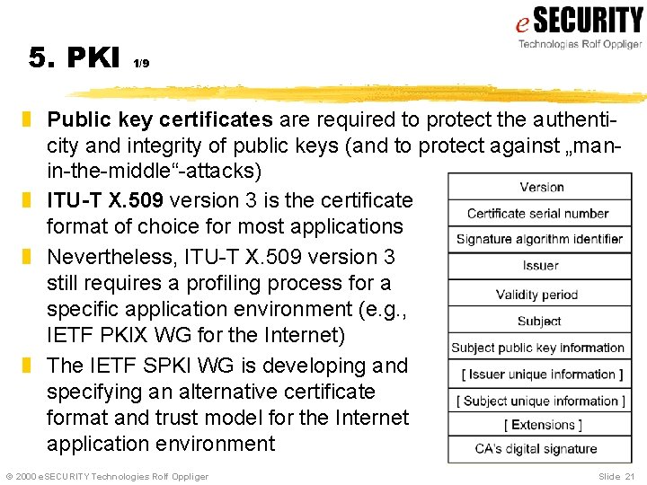5. PKI 1/9 z Public key certificates are required to protect the authenticity and