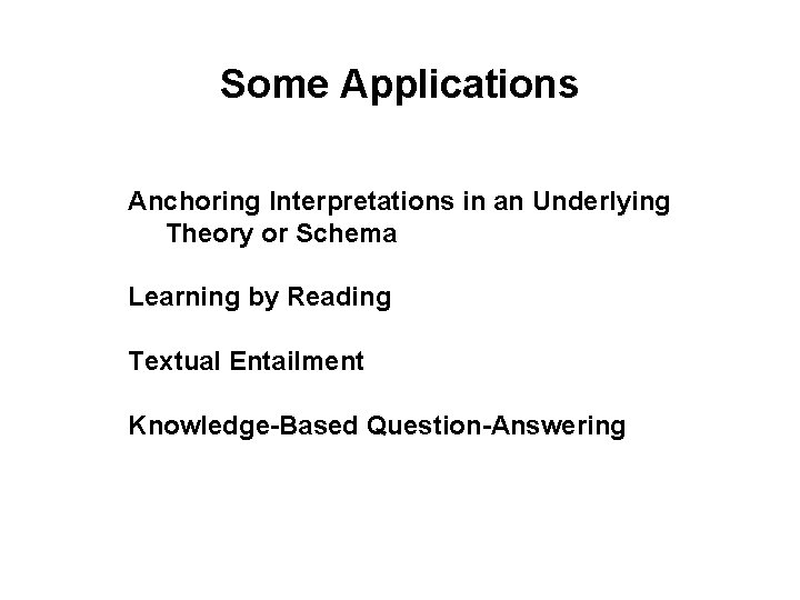 Some Applications Anchoring Interpretations in an Underlying Theory or Schema Learning by Reading Textual
