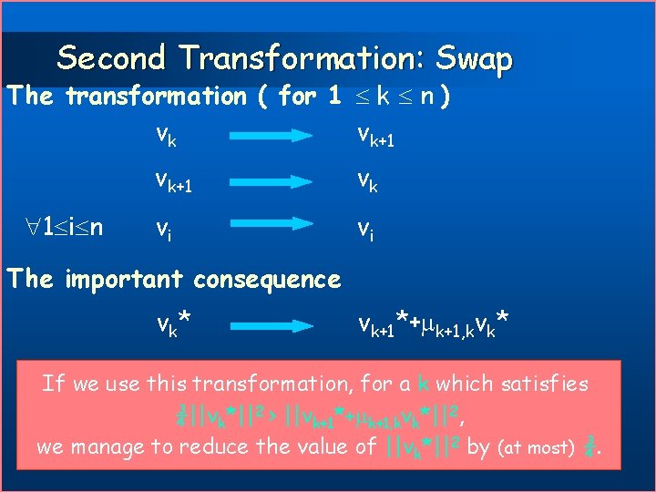 Second Transformation: Swap The transformation ( for 1 k n ) vk vk+1 1