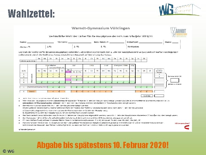 Wahlzettel: © WG Abgabe bis spätestens 10. Februar 2020! 