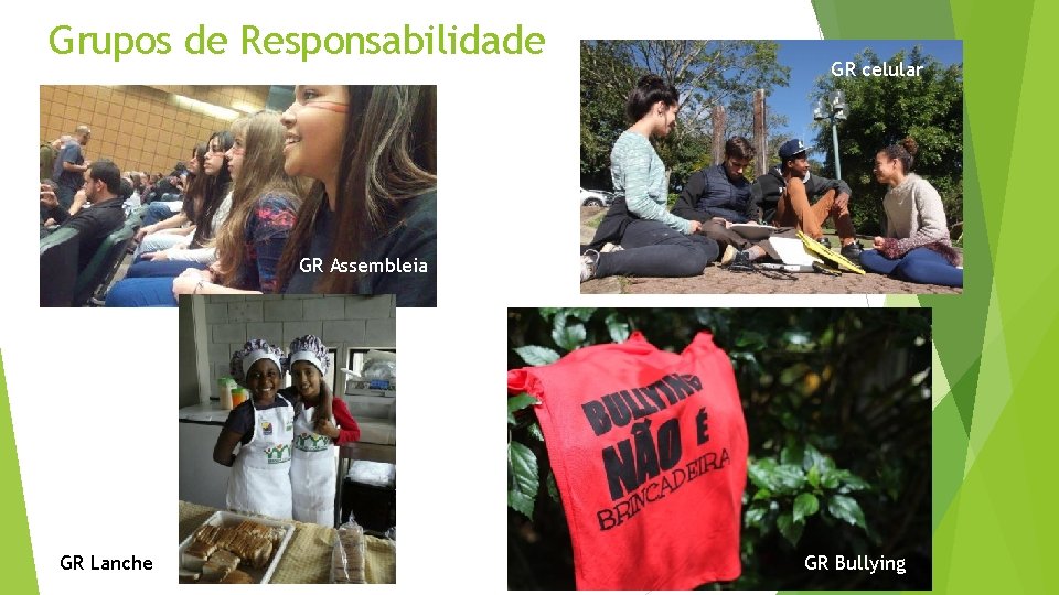 Grupos de Responsabilidade GR celular GR Assembleia GR Lanche GR Bullying 