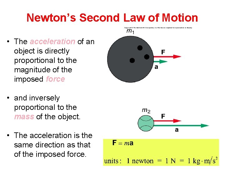 Newton’s Second Law of Motion • The acceleration of an object is directly proportional