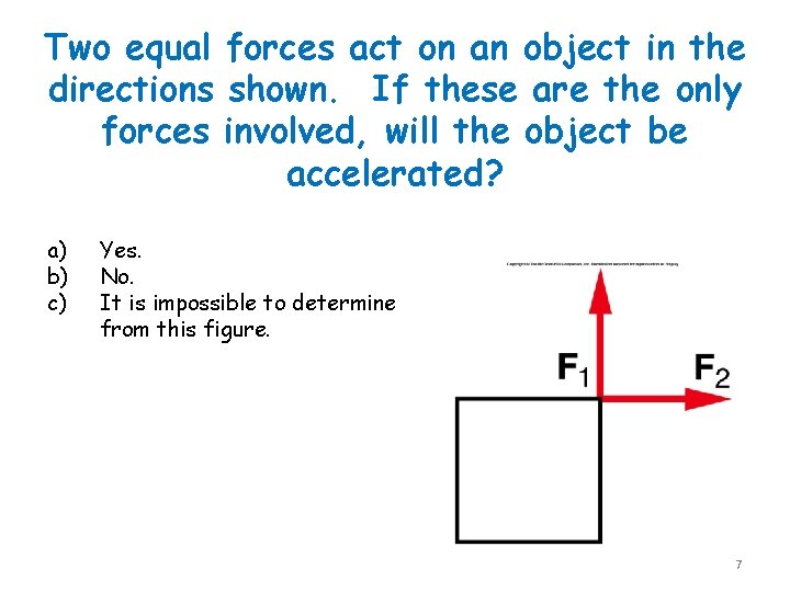 Two equal forces act on an object in the directions shown. If these are