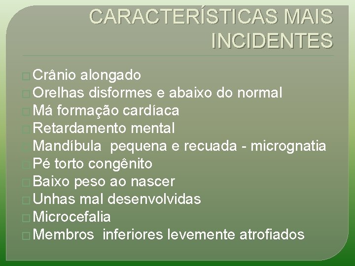 CARACTERÍSTICAS MAIS INCIDENTES � Crânio alongado � Orelhas disformes e abaixo do normal �