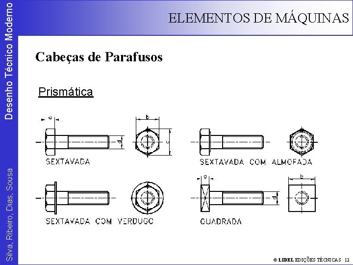 Desenho Técnico Moderno Silva, Ribeiro, Dias, Sousa ELEMENTOS DE MÁQUINAS Cabeças de Parafusos Prismática