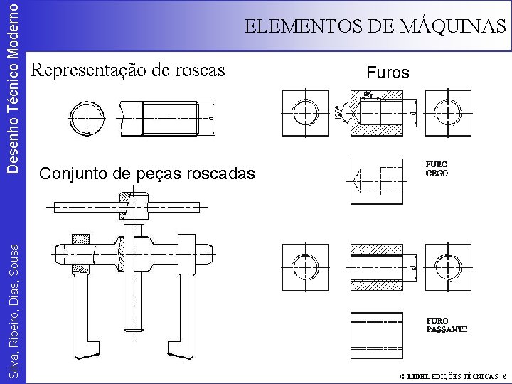 Desenho Técnico Moderno Silva, Ribeiro, Dias, Sousa ELEMENTOS DE MÁQUINAS Representação de roscas Furos