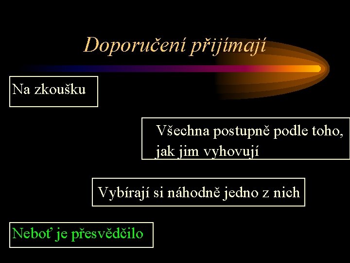 Doporučení přijímají Na zkoušku Všechna postupně podle toho, jak jim vyhovují Vybírají si náhodně