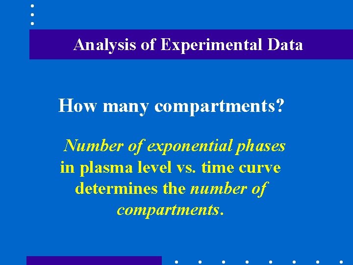 Analysis of Experimental Data How many compartments? Number of exponential phases in plasma level