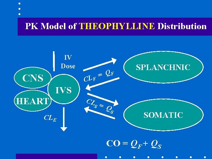 PK Model of THEOPHYLLINE Distribution IV Dose CNS QF = CL F SPLANCHNIC IVS