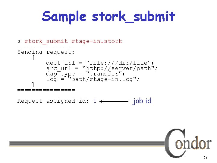 Sample stork_submit % stork_submit stage-in. stork ======== Sending request: [ dest_url = "file: ///dir/file";