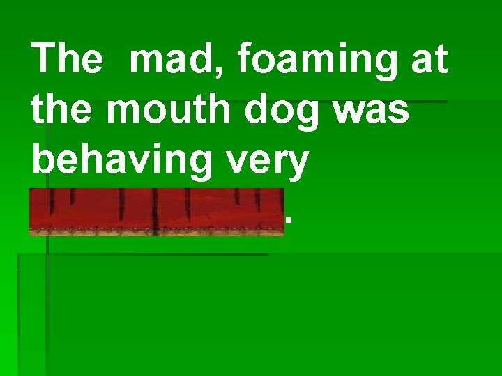 The mad, foaming at the mouth dog was behaving very suspiciously. 