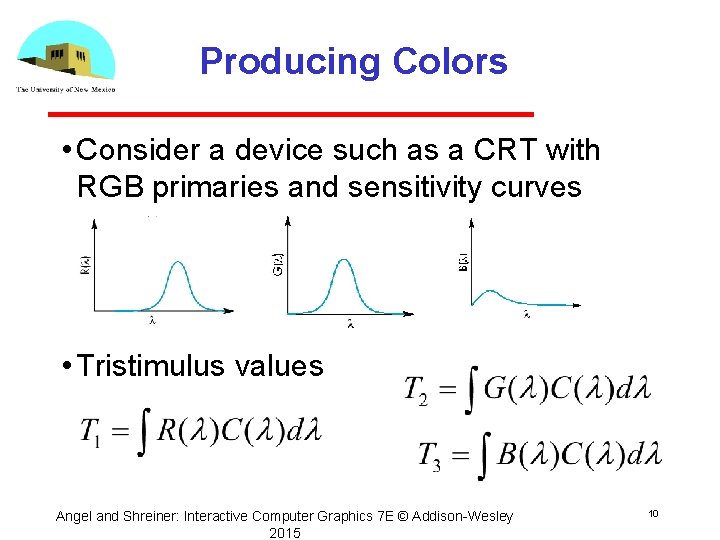 Producing Colors • Consider a device such as a CRT with RGB primaries and