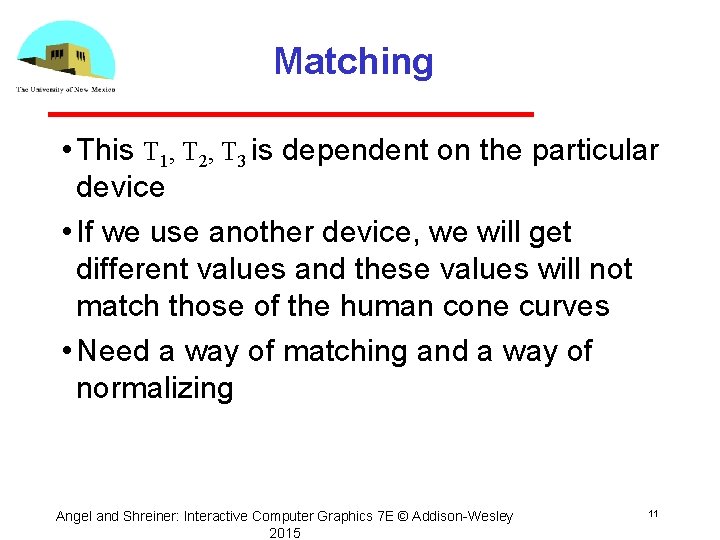 Matching • This T 1, T 2, T 3 is dependent on the particular